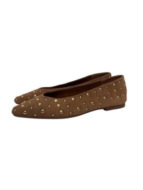 Splendid Latouche Gold Studded Brown Almond Toe Flats Nwot Size 6.5
